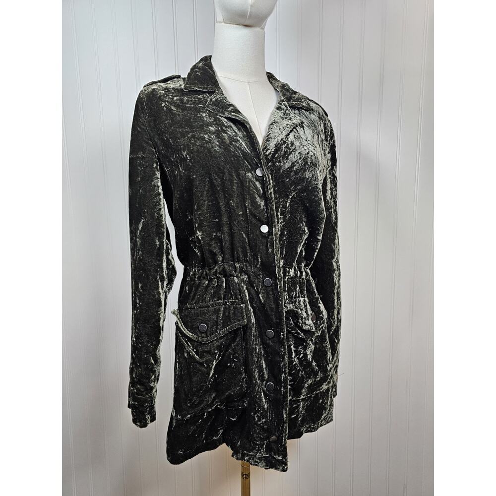 Lucky Brand Green Crushed Velvet Cinch Waist Button Jacket Women's S Military - Picture 3 of 9